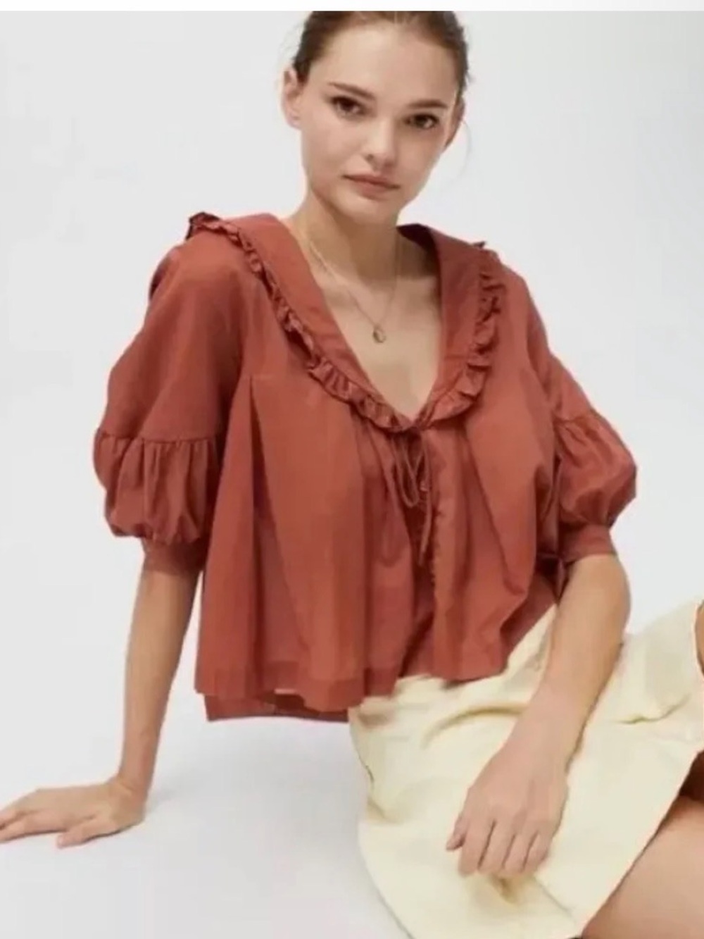 Urban Outfitters Rust Ruffle Tie-Front Blouse